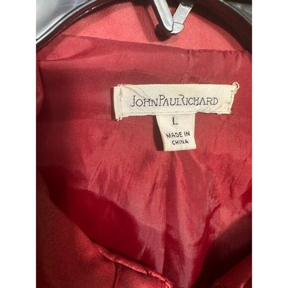 JohnPaulRichard Red Faux Leather Bomber Jacket Size Large - Picture 10 of 10